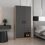 Alder Freestanding Bedroom Armoire Storage Wardrobe Cabinet Designed to Bring Style and Superior Functionality Featuring Two Access Doors One Smooth Pull-Out Drawer and Interior Hanging Rods for Organization