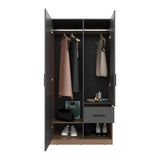 Alder Freestanding Bedroom Armoire Storage Wardrobe Cabinet Designed to Bring Style and Superior Functionality Featuring Two Access Doors One Smooth Pull-Out Drawer and Interior Hanging Rods for Organization