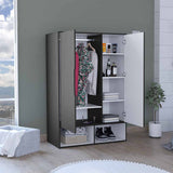 Rosie 59" Tall Armoire with Double-Door Wardrobe Cabinet, Interior Hanging Rod, Five Storage Shelves, Lower Open Shoe Shelves and Modern Space-Saving Bedroom Design for Organized Clothing Storage and Everyday Home Convenience