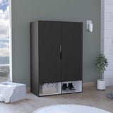 Rosie 59" Tall Armoire with Double-Door Wardrobe Cabinet, Interior Hanging Rod, Five Storage Shelves, Lower Open Shoe Shelves and Modern Space-Saving Bedroom Design for Organized Clothing Storage and Everyday Home Convenience