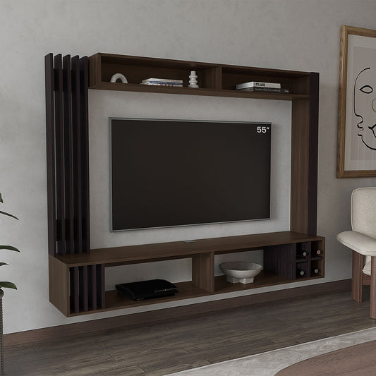 TUHOME Bremmen Entertainment Center with TV Panel, Open Shelving and Concealed Storage Compartment, Modern Media Console for Organized Living Rooms or Bedrooms, Functional Display and Device Organization for Contemporary Homes