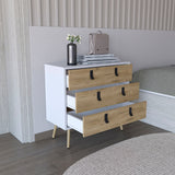 TUHOME Huna Dresser with Three Spacious Drawers, Modern Metal Handles, Raised Wooden Legs, Wide Top Surface for Decor and Everyday Essentials, Contemporary Storage Unit for Bedrooms, Closets and Organized Living Spaces