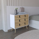 TUHOME Huna Dresser with Three Spacious Drawers, Modern Metal Handles, Raised Wooden Legs, Wide Top Surface for Decor and Everyday Essentials, Contemporary Storage Unit for Bedrooms, Closets and Organized Living Spaces