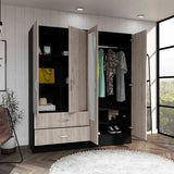 Tuhome Bolton 160 Armoire with Six Shelves, Two Double Door Cabinets, Two Mirrors, Two Drawers, Rod for Bedroom or Closet