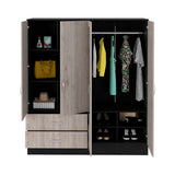 Tuhome Bolton 160 Armoire with Six Shelves, Two Double Door Cabinets, Two Mirrors, Two Drawers, Rod for Bedroom or Closet