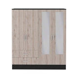 Tuhome Bolton 160 Armoire with Six Shelves, Two Double Door Cabinets, Two Mirrors, Two Drawers, Rod for Bedroom or Closet