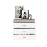Tuhome Melia Three-Drawer Dresser with Modern Superior Top Surface, Sleek Metal Hardware, Spacious Storage Compartments, Contemporary Minimalist Bedroom Organizer for Clothing, Accessories, and Everyday Essentials