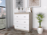 Tuhome Georgia Three-Drawer Dresser with Modern Metal Handles, Spacious Storage Compartments, Contemporary Superior Top Surface, Functional Bedroom Organizer for Clothing, Accessories, and Everyday Essentials