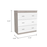 Tuhome Georgia Three-Drawer Dresser with Modern Metal Handles, Spacious Storage Compartments, Contemporary Superior Top Surface, Functional Bedroom Organizer for Clothing, Accessories, and Everyday Essentials