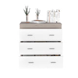 Tuhome Georgia Three-Drawer Dresser with Modern Metal Handles, Spacious Storage Compartments, Contemporary Superior Top Surface, Functional Bedroom Organizer for Clothing, Accessories, and Everyday Essentials