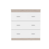 Tuhome Georgia Three-Drawer Dresser with Modern Metal Handles, Spacious Storage Compartments, Contemporary Superior Top Surface, Functional Bedroom Organizer for Clothing, Accessories, and Everyday Essentials