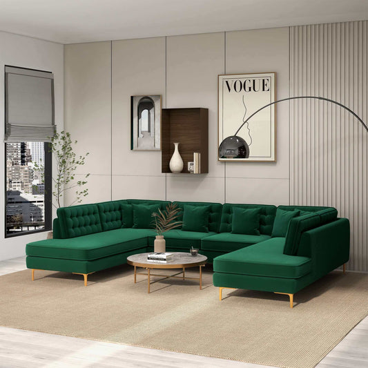 Brooke Green Velvet U Shape Corner Sofa