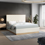 Casa Luxurious Vegan Leather King Bed with Chevron Tufting and Natural Finish for Modern Elegance