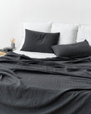 Charcoal windowpane linen flat sheet