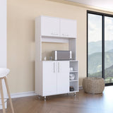 TUHOME 95 Pantry Kit with Double Door Cabinet, Three Lower Shelves, Spacious Hutch Storage and Wide Countertop for Microwave and Small Appliances Offering Practical Kitchen Organization and Functional Multi-Level Design