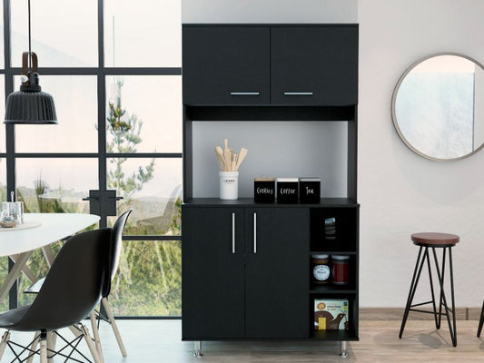 TUHOME 95 Pantry Kit with Double Door Cabinet, Three Lower Shelves, Spacious Hutch Storage and Wide Countertop for Microwave and Small Appliances Offering Practical Kitchen Organization and Functional Multi-Level Design