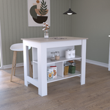 TUHOME Cala Kitchen Island with Antimicrobial Tabletop, Three Open Shelves, One Top Shelf and Four Sturdy Legs Offering Practical Meal Prep Space, Modern Organization and Versatile Functional Design for Contemporary Kitchens