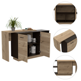 Tuhome Sicilia Kitchen Island with Two External Shelves, Double Door Cabinets, Three Interior Shelves, Ideal for Kitchen, Dining, and Storage Solutions