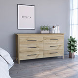 Tuhome HMS 6 Drawer Double Dresser with Four Legs, Spacious Drawers, Superior Top, Modern Design for Bedroom Storage and Organization