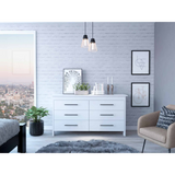Tuhome HMS 6 Drawer Double Dresser with Four Legs, Spacious Drawers, Superior Top, Modern Design for Bedroom Storage and Organization