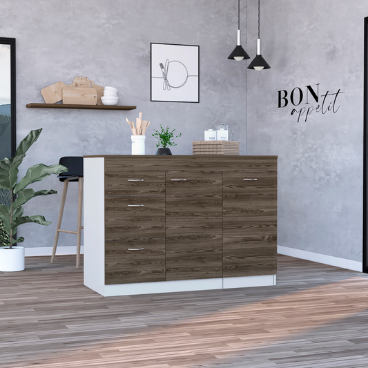 Grecia Kitchen Base Cabinet with Spacious Countertop, Three Storage Drawers, Flexible Interior Cabinet with Shelves and Modern Space-Saving Design for Organizing Cookware, Utensils and Everyday Kitchen Essentials