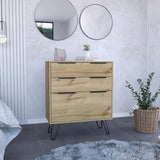 Tuhome Augusta Dresser with Three Spacious Drawers, Modern Hairpin Metal Legs, Wide Superior Top for Décor and Storage, Contemporary Bedroom Organizer for Clothes, Essentials and Small Spaces, Stylish Compact Storage Solution