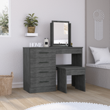 TUHOME Kaia Makeup Vanity with Four Drawers, Mirror and Included Stool, Spacious Beauty Station for Cosmetics, Daily Routine Organization and Elegant Bedroom or Dressing Area Storage