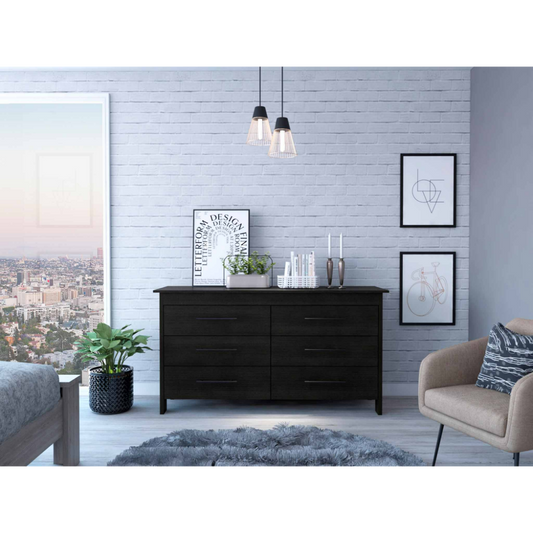 Tuhome HMS 6 Drawer Double Dresser with Four Legs, Spacious Drawers, Superior Top, Modern Design for Bedroom Storage and Organization