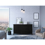 Tuhome HMS 6 Drawer Double Dresser with Four Legs, Spacious Drawers, Superior Top, Modern Design for Bedroom Storage and Organization