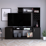 Kava Entertainment Center with Large TV Storage Space for Screens up to 78", Six External Display Shelves, Double-Door Cabinet, Built-In Wine Rack and Modern Multi-Functional Design for Organized Living Room Entertainment