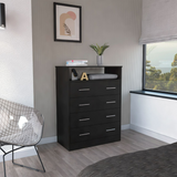 Tuhome Peru L Four Drawer Dresser with Spacious Storage, Superior Display Top, Large Organizational Drawers, Open Shelf for Essentials, Vertical Space-Saving Design for Bedroom or Living Area Home Organization
