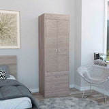 TUHOME Lisboa 2-Door Armoire with Double Door Storage, Two Spacious Drawers, Concealed Hanging Rod and Vertical Freestanding Wardrobe for Bedroom, Living Room, Kitchen or Garage Organization