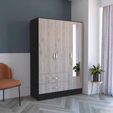 Tuhome Bolton 120 Mirrored Armoire with Metal Hardware, Double Door Cabinet, Two Drawers, Single Door with Mirror, Rods, Modern Storage Solution for Bedroom or Closet