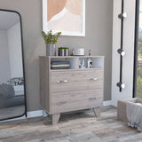 Portanova Two-Drawer Dresser with Dual Open Storage Shelves, Spacious Superior Top Surface, Four-Leg Modern Frame and Functional Bedroom Organization Design for Clothes, Accessories and Everyday Home Storage Needs