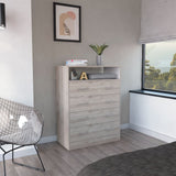 Tuhome Peru L Four Drawer Dresser with Spacious Storage, Superior Display Top, Large Organizational Drawers, Open Shelf for Essentials, Vertical Space-Saving Design for Bedroom or Living Area Home Organization
