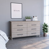 Tuhome HMS 6 Drawer Double Dresser with Four Legs, Spacious Drawers, Superior Top, Modern Design for Bedroom Storage and Organization