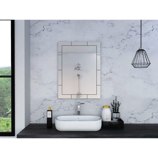 TUHOME Turin Framed Rectangle Mirror with Decorative Grid Design Offering Modern Wall Accent Style, Durable Glass Construction and Elegant Contemporary Detailing for Enhancing Bedrooms, Bathrooms and Living Spaces