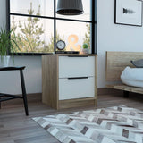 Tuhome Kaia Small Nightstand with Two Spacious Drawers and Metal Handles, Modern Bedside Storage Cabinet with Superior Top for Bedroom Organization, Compact Functional Furniture for Everyday Essentials