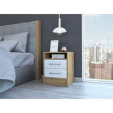 Tuhome Eter Nightstand with Two Drawers, Open Storage Compartment, Compact Modern Bedside Table for Bedroom or Living Room, Functional Organizer for Books, Devices, and Essentials, Contemporary Space-Saving Furniture