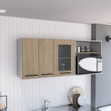 TUHOME Hasselt Wall Cabinet with Double Doors, Interior Rack, Glass Display Section and Multiple Storage Shelves Offering Elegant Kitchen Organization, Functional Design and Durable Engineered Wood Construction for Modern Spaces