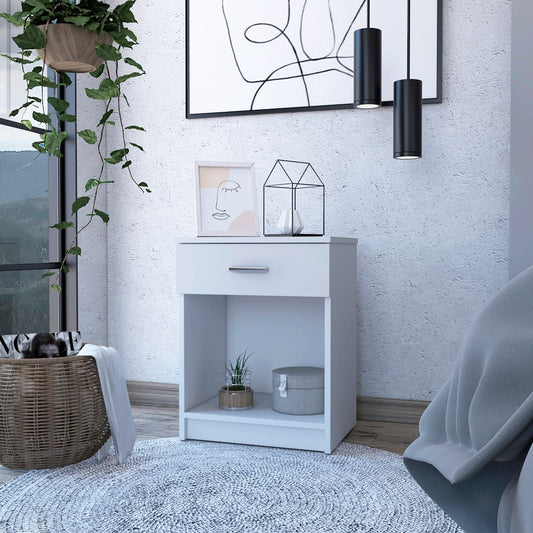Eco Nightstand with Spacious Superior Top, Open Storage Shelf, Smooth-Glide Drawer and Modern Space-Saving Bedside Design for Organizing Essentials, Books and Daily Items in a Practical and Elegant Bedroom Layout