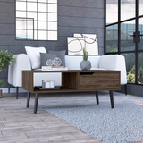 Oslo Coffee Table with Spacious Top Surface, Single Storage Drawer, Open Display Shelf and Four-Leg Modern Design for Organized Living Room Functionality, Decorative Arrangement and Everyday Lifestyle Convenience