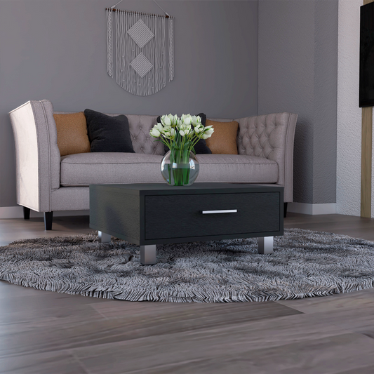 TUHOME Modern Coffee Table with Single Storage Drawer and Four Stable Legs Offering Practical Organization, Contemporary Design, Functional Superior Top Surface and Durable Engineered Wood Construction for Living Room Spaces
