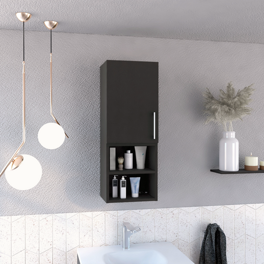 TUHOME Madrid Medicine Cabinet with Single Door, Interior Storage Shelves, External Display Shelves, Wall Mounted Bathroom Organizer with Metal Handle for Modern Compact Spaces