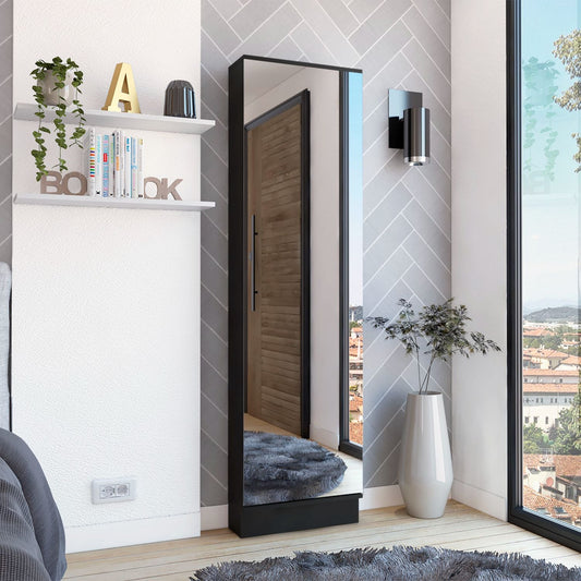 Leto XL Shoe Rack with Full-Length Mirror, Five Interior Shelves, Single-Door Cabinet and Space-Saving Vertical Design for Organizing Multiple Shoe Pairs and Enhancing Entryway or Bedroom Storage Convenience