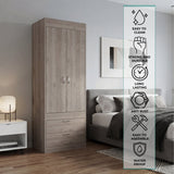 TUHOME Lisboa 2-Door Armoire with Double Door Storage, Two Spacious Drawers, Concealed Hanging Rod and Vertical Freestanding Wardrobe for Bedroom, Living Room, Kitchen or Garage Organization