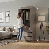TUHOME Lisboa 2-Door Armoire with Double Door Storage, Two Spacious Drawers, Concealed Hanging Rod and Vertical Freestanding Wardrobe for Bedroom, Living Room, Kitchen or Garage Organization