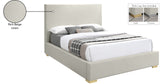 Crosby Mid Century Modern Bed with Elegant Linen Upholstery and Stylish Gold & Chrome Legs