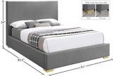 Crosby Mid Century Modern Bed with Elegant Linen Upholstery and Stylish Gold & Chrome Legs