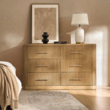 Modern Fluted Solid Wood Dresser with  6-Drawers Oak Texture